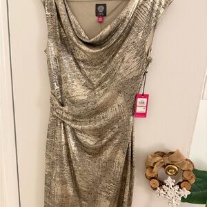 Vince Camuto Metallic Gold Midi Dress